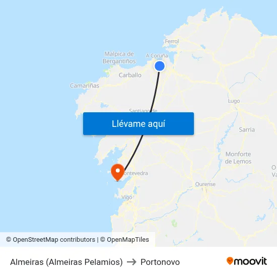 Almeiras (Almeiras Pelamios) to Portonovo map