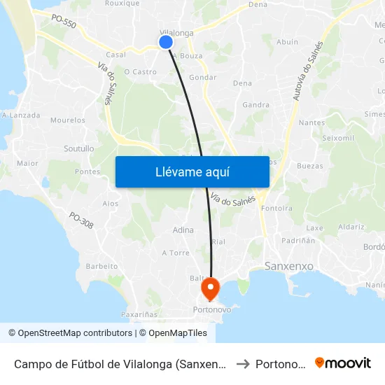 Campo de Fútbol de Vilalonga (Sanxenxo) to Portonovo map