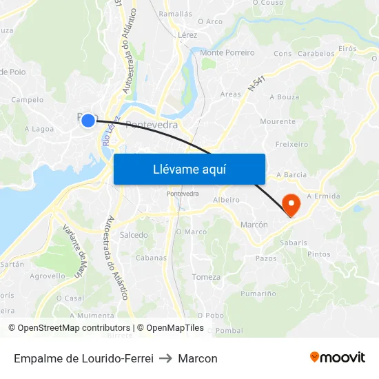 Empalme de Lourido-Ferrei to Marcon map