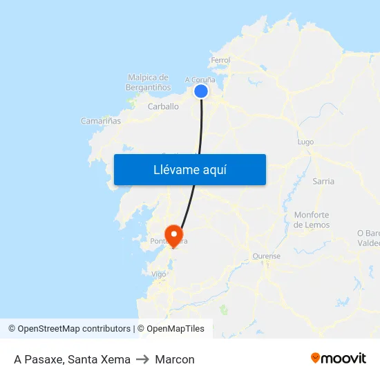 A Pasaxe, Santa Xema to Marcon map