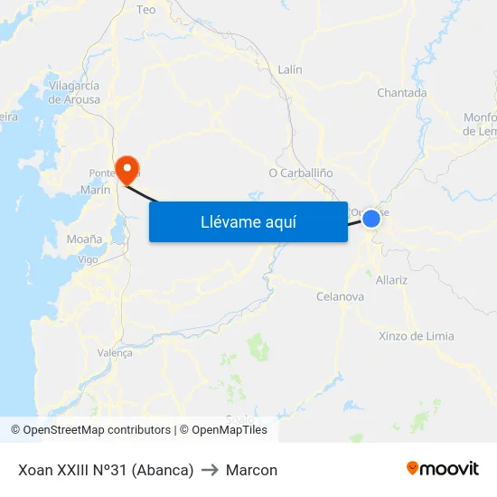 Xoan XXIII Nº31 (Abanca) to Marcon map