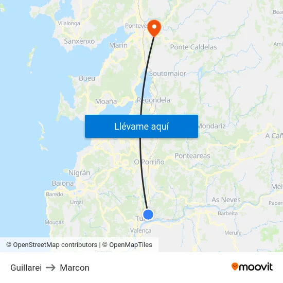 Guillarei to Marcon map