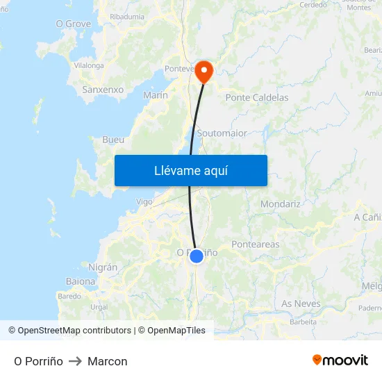 O Porriño to Marcon map