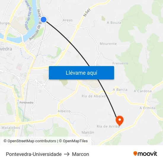 Pontevedra-Universidade to Marcon map