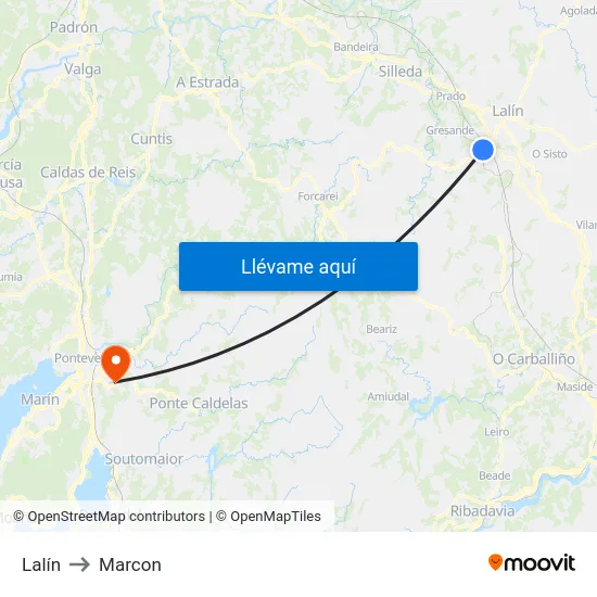 Lalín to Marcon map