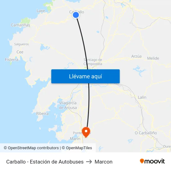 Carballo - Estación de Autobuses to Marcon map