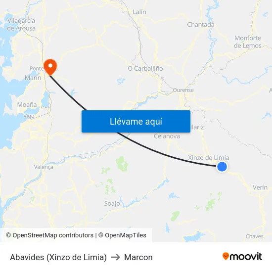 Abavides (Xinzo de Limia) to Marcon map
