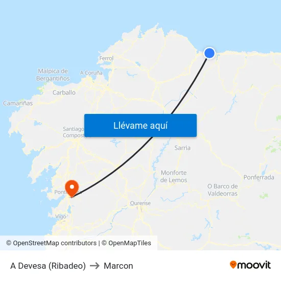 A Devesa (Ribadeo) to Marcon map