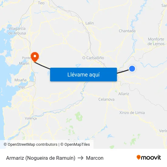 Armariz (Nogueira de Ramuín) to Marcon map