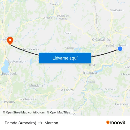 Parada (Amoeiro) to Marcon map