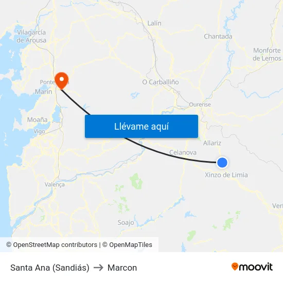 Santa Ana (Sandiás) to Marcon map