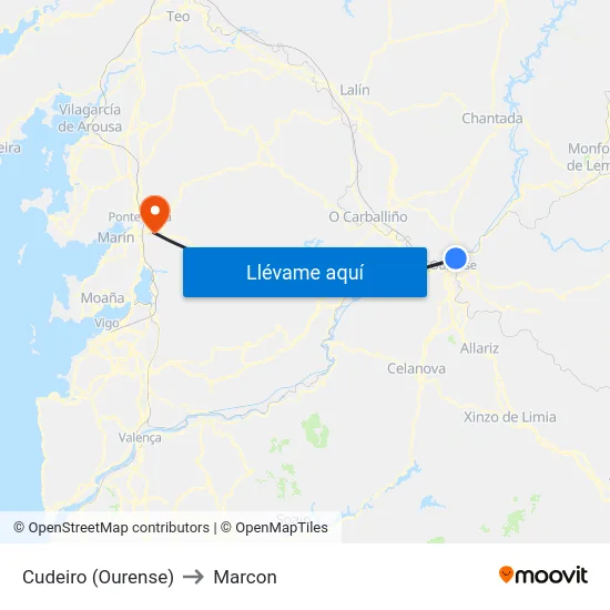 Cudeiro (Ourense) to Marcon map