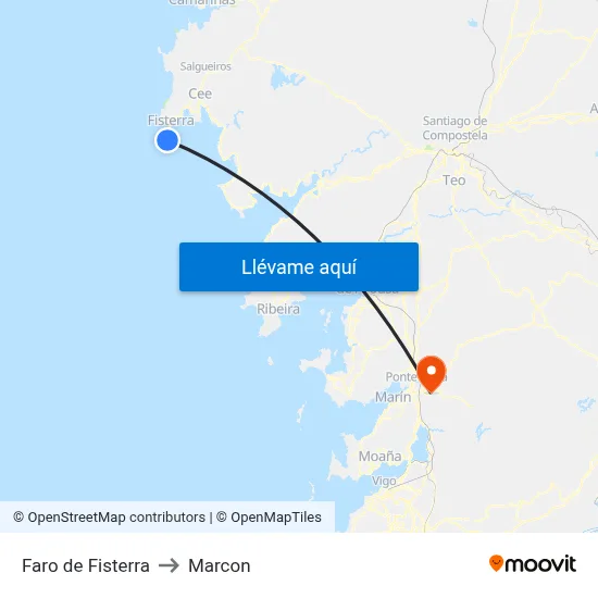 Faro de Fisterra to Marcon map