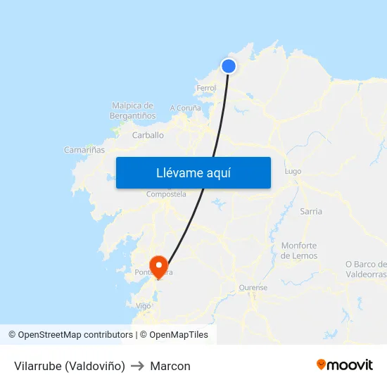 Vilarrube (Valdoviño) to Marcon map