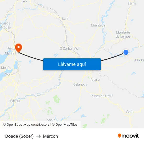 Doade (Sober) to Marcon map