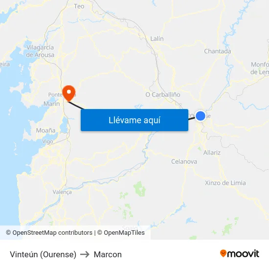 Vinteún (Ourense) to Marcon map