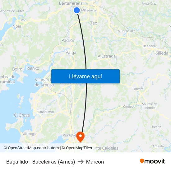 Bugallido - Buceleiras (Ames) to Marcon map
