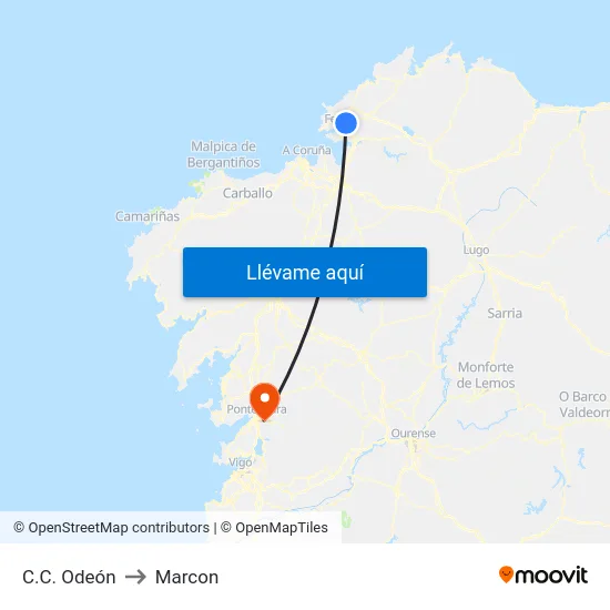 C.C. Odeón to Marcon map