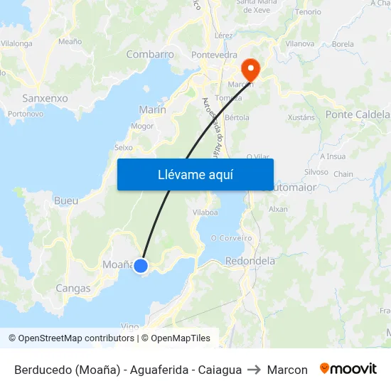 Berducedo (Moaña) - Aguaferida - Caiagua to Marcon map