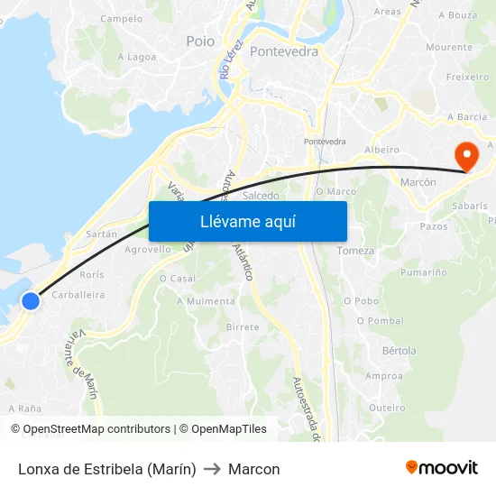 Lonxa de Estribela (Marín) to Marcon map