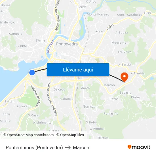 Pontemuiños (Pontevedra) to Marcon map
