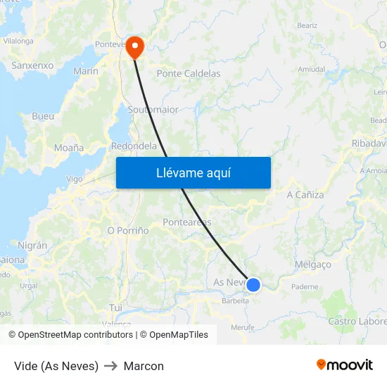 Vide (As Neves) to Marcon map