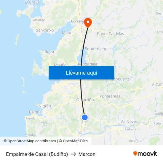 Empalme de Casal (Budiño) to Marcon map