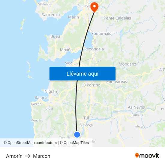 Amorín to Marcon map