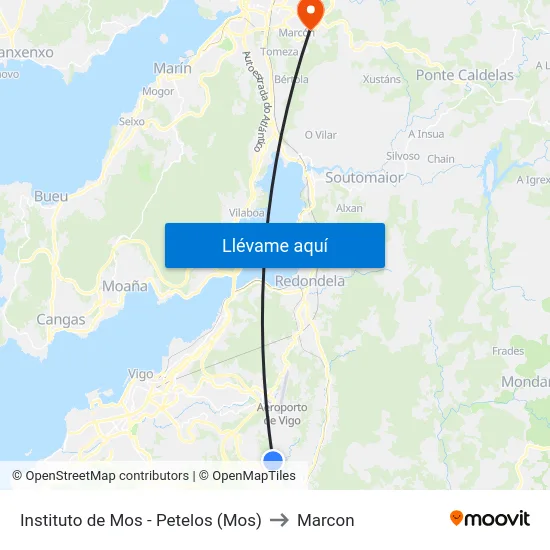 Instituto de Mos - Petelos (Mos) to Marcon map