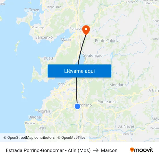 Estrada Porriño-Gondomar - Atín (Mos) to Marcon map