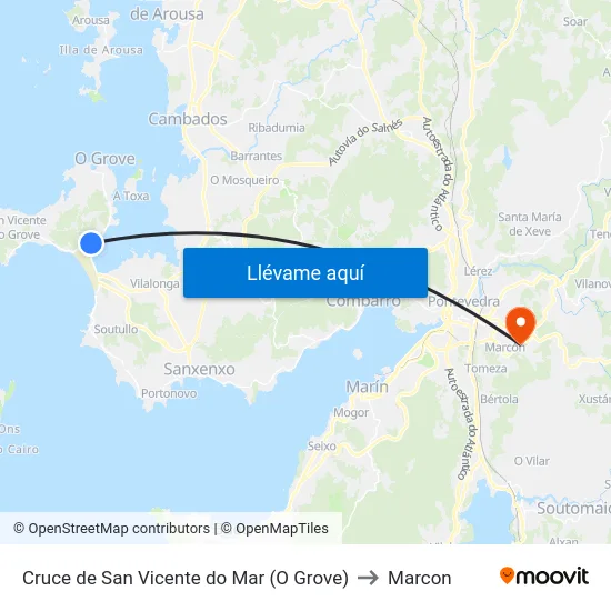 Cruce de San Vicente do Mar (O Grove) to Marcon map