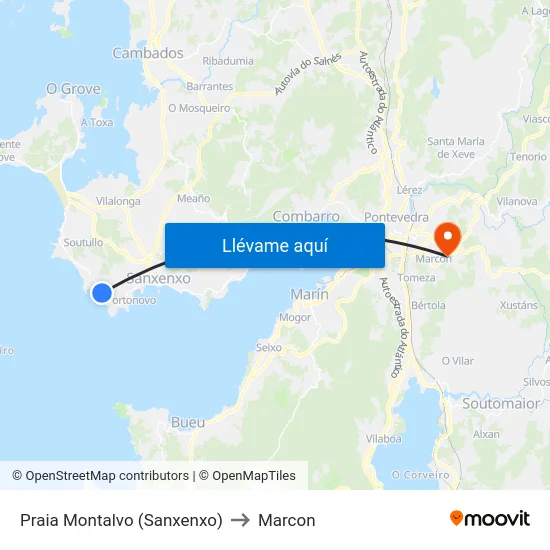 Praia Montalvo (Sanxenxo) to Marcon map