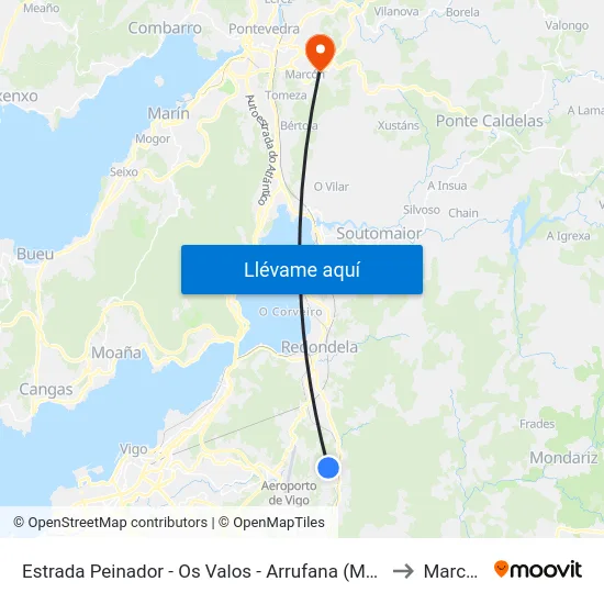 Estrada Peinador - Os Valos - Arrufana (Mos) to Marcon map