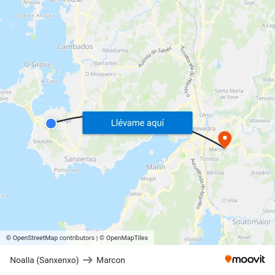 Noalla (Sanxenxo) to Marcon map