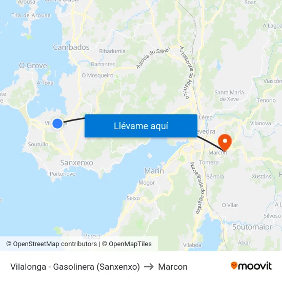 Vilalonga - Gasolinera (Sanxenxo) to Marcon map