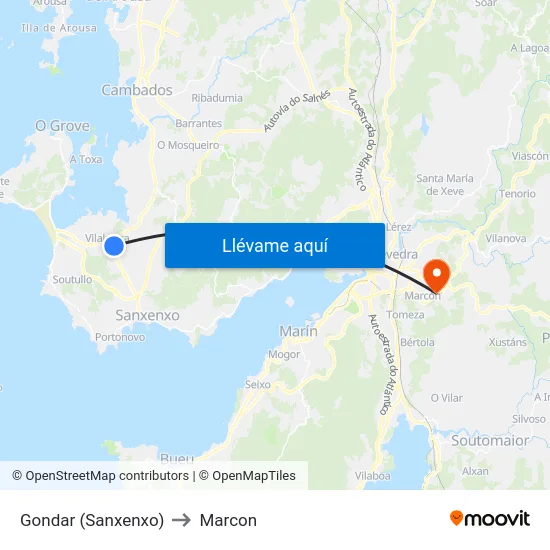 Gondar (Sanxenxo) to Marcon map