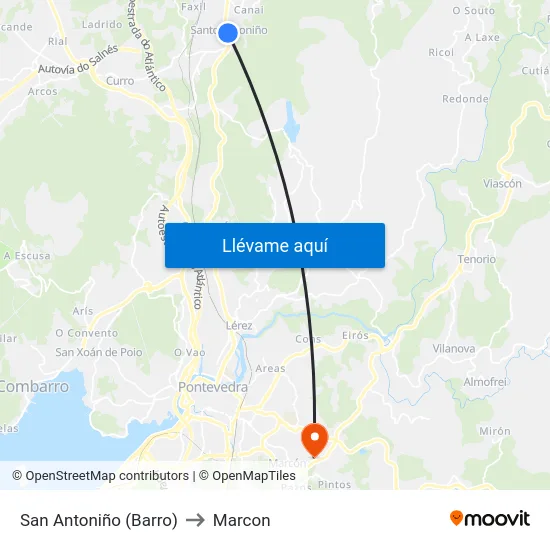 San Antoniño (Barro) to Marcon map