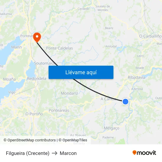 Filgueira (Crecente) to Marcon map