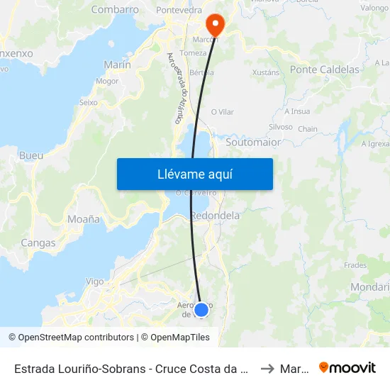 Estrada Louriño-Sobrans - Cruce Costa da Viñiña (Mos) to Marcon map