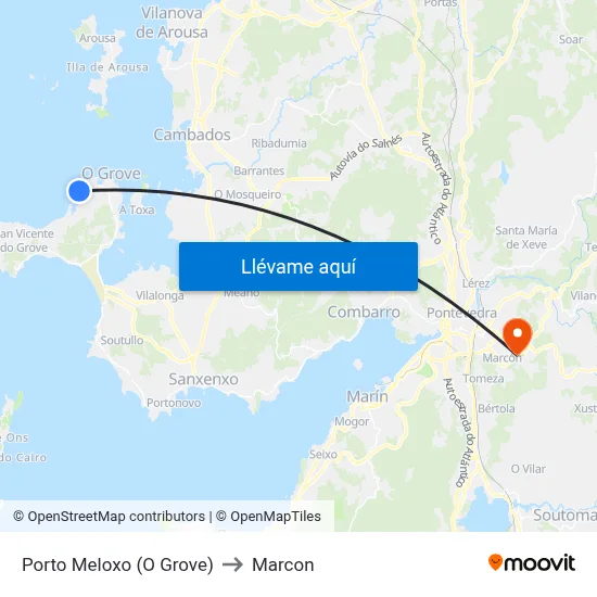 Porto Meloxo (O Grove) to Marcon map