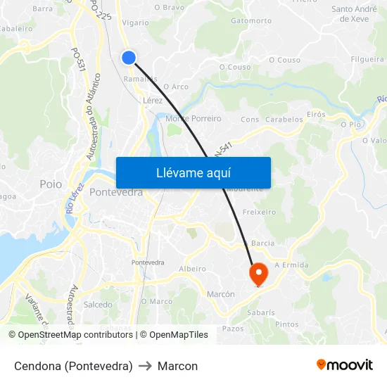Cendona (Pontevedra) to Marcon map