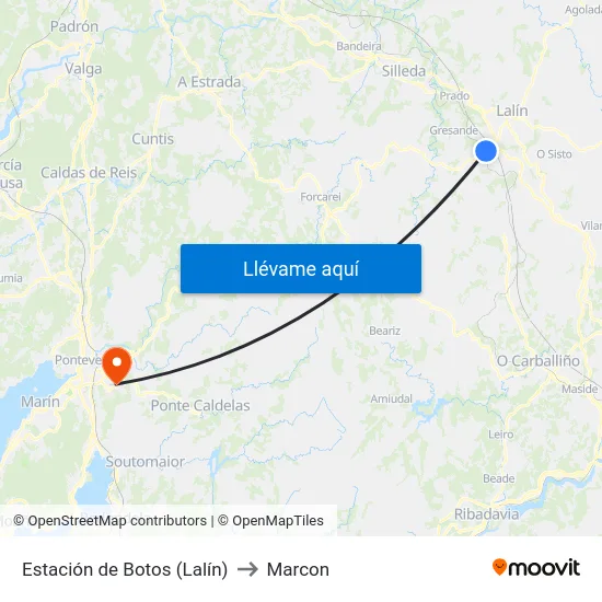 Estación de Botos (Lalín) to Marcon map