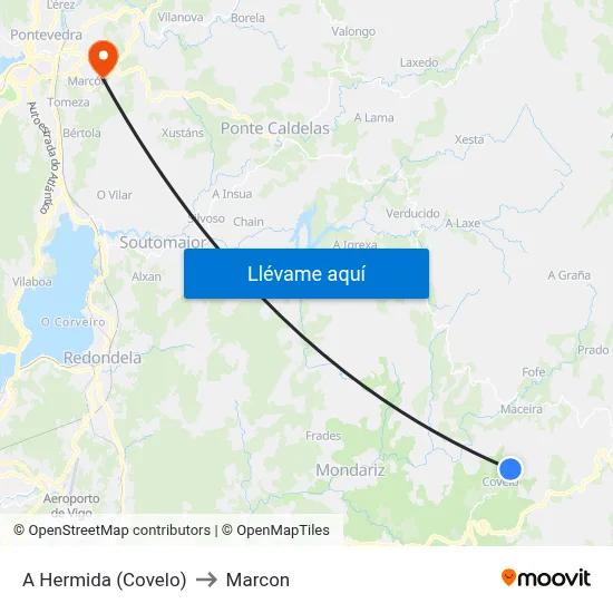 A Hermida (Covelo) to Marcon map