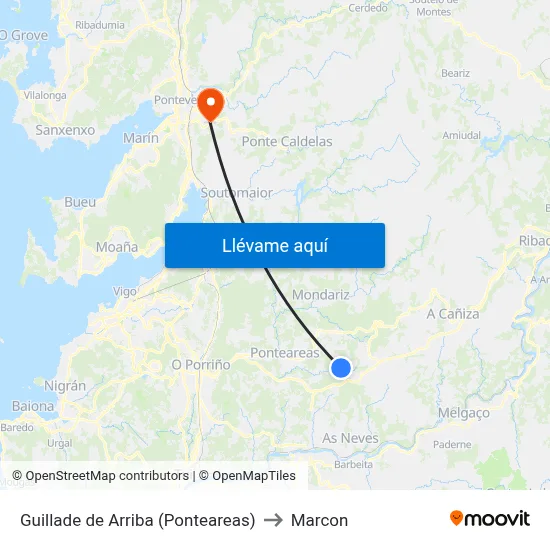 Guillade de Arriba (Ponteareas) to Marcon map