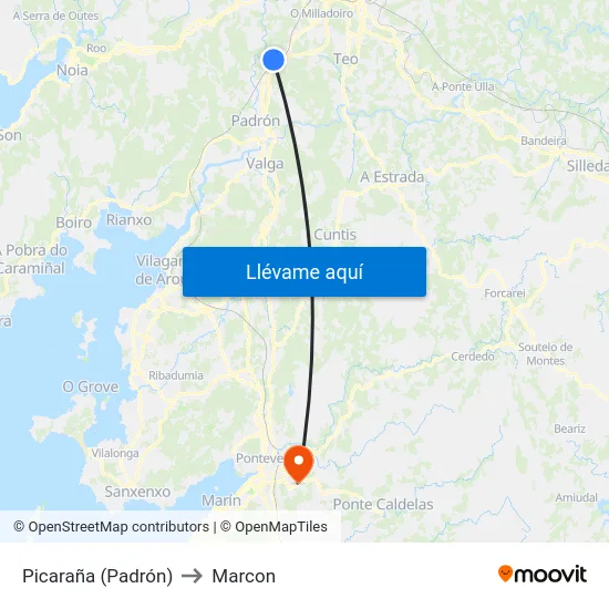 Picaraña (Padrón) to Marcon map