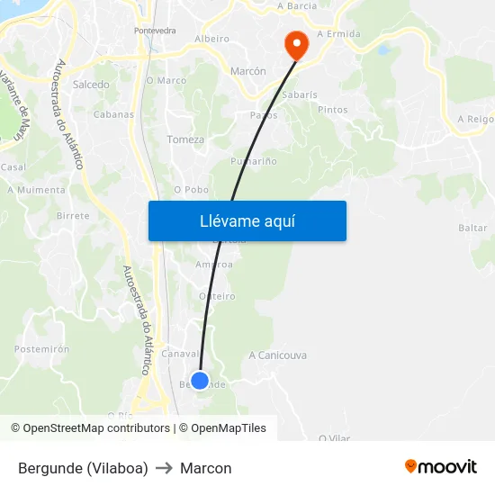 Bergunde (Vilaboa) to Marcon map