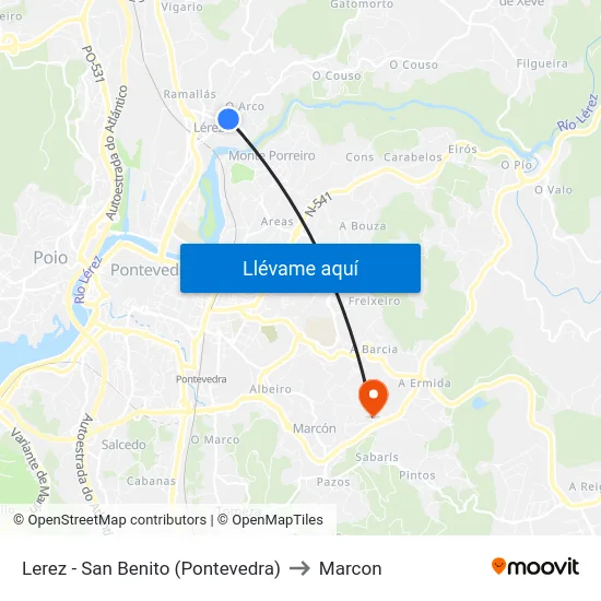 Lerez - San Benito (Pontevedra) to Marcon map
