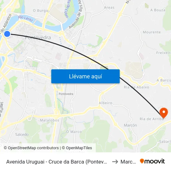 Avenida Uruguai - Cruce da Barca (Pontevedra) to Marcon map