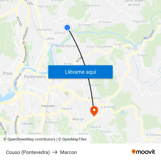 Couso (Pontevedra) to Marcon map