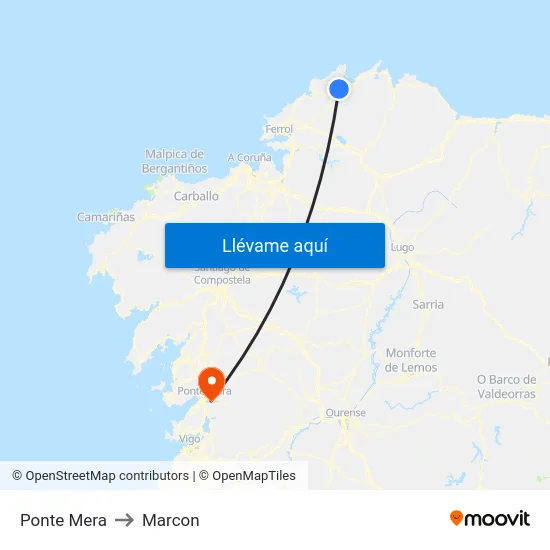 Ponte Mera to Marcon map
